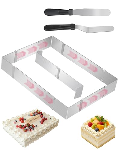LAOYE Cadre Patisserie Rectangulaire Réglable Moule Rectangulaire Patisserie Extensible INOX Moule Gateau Rectangle pour Génoise Fraisier Mousse