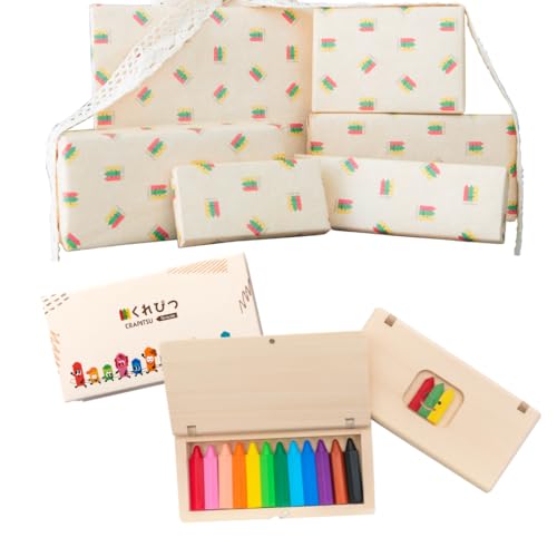 【ギフトラッピング】 くれぴつ クレヨン お絵描きセット 知育 赤ちゃん 手が汚れない 折れにくい 持ちやすい 木のふで箱 12色