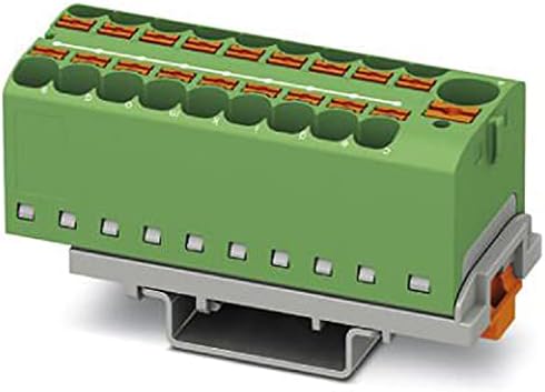 PHOENIX CONTACTPTFIX 10/18X4-NS35 GN Distribution Block, Number of Connections 19, Cross Section 0.5 mm² - 10 mm², AWG 20-6, Width 28.6 mm, Green (Pack of 8)