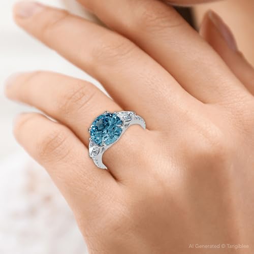 Pompeii 3 1/2Ct Fancy Blue Lab Grown Accent Diamond Engagement Ring 14k Gold (F/G,VS1-VS2)4