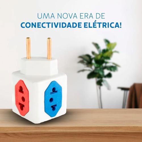 KIT Com 5 Adaptadores Benjamim Cubo 3D Com 3 Entradas de Tomada 10 Amperes E 1 Entrada de Tomada 20