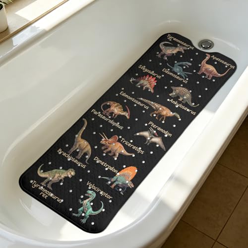 Dinosaur Bathtub Mat Non Slip with Drain Holes and Suction Cups Bath Mat 40x16 Inch Tub Mats Shower Mats for Kids