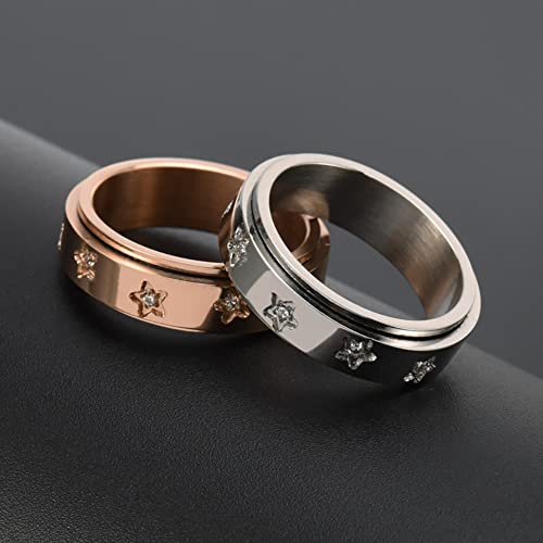 Nylry Fidget Spinner Ring Star Fidget Ring Anti Anxiety Rings Titanium Stainless Steel Spinning Ring Engagement Wedding Promise Band With Cz For Women Girls Stress Relieving Jewelry Rose Gold Size 11 #TOP4