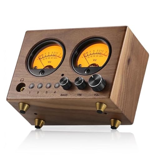 Vintage VU-Meter-Vorverstärker, 4-IN-1-OUT-Audio-Umschalter, Mit Fernbedienung, Höhen-/Mitten-/Bassregelung, 3,5-mm-Kopfhörerausgang, Unterstützt Mikrofonaufnahme, Für PC,...