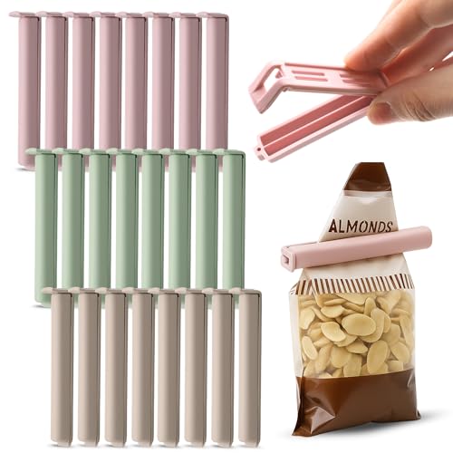 CHEFZOCO Pinzas para bolsas Alimentos, Pinzas Cierre Bolsas, Clip de Sellado Reutilizable para Cocina, clips de cierre para bolsas, Longitud 8.5 cm, Contiene pack de 24 pinzas, Colores pasteles