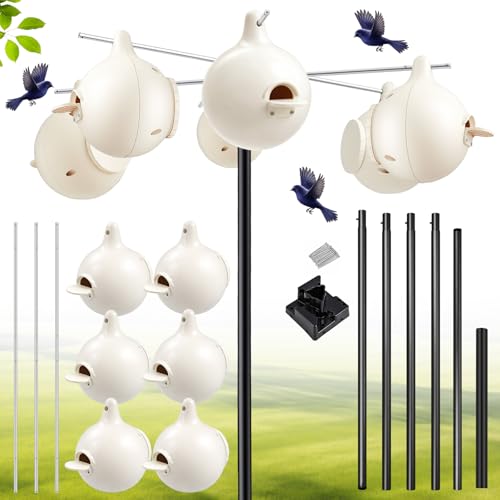 Yaocom Complete Purple Martin Gourds and Pole Package Include 15 Telescoping Martin House Pole 8 Gourd House and 4 Hangers & Mounting Accessories Durable Birdhouse Mounting System-Easy Assembly