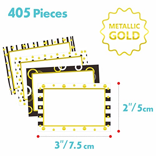 405 Pcs Gold Metallic Name Tag, Blank Name Labels In 15 Designs With Permanent Adhesive Writable White Name Tag Stickers For School Office Home (Each Measures 3" X 2") #TOP1