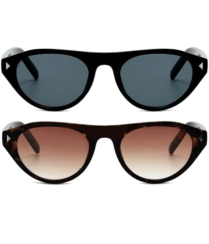 Image of EYLRIM Retro Oval Cat Eye Sunglasses for Women Men Trendy Flat Top Narrow Cateye Shades UV400 Protection