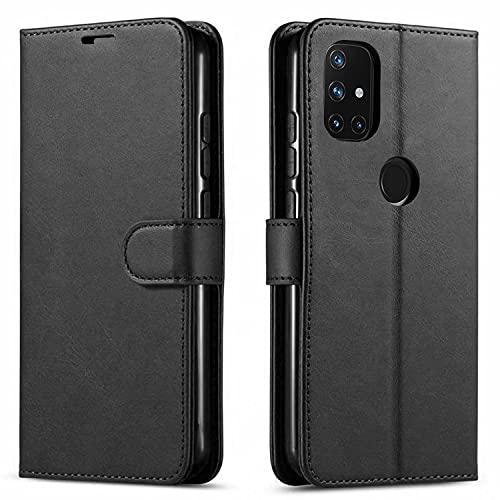 OnePlus Nord N10 5G Case, [Not Fit Nord N100 / Nord 5G] with [Tempered Glass Protector Included] STARSHOP- Leather Wallet Phone Cover with Pocket Credit Card Kickstand - Black