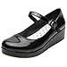 Parisuit Womens Mary Jane Wedge Platform Shoes Patent Leather Ankle Strap Pumps Sweet Shoes-Black Size 6