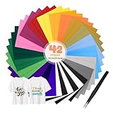 moinkerin 42 Stücke Plotterfolie Textil mit Pinzette 30.5X20.5cm Bügelfolie für Textilien Flexfolie Plotter Textil für T-Shirt, Kleidung, Hüte oder Andere Stoffe (20 Farben)
