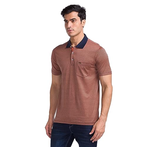 Image of Park Avenue Men's Pure Cotton Two Tone Pattern Slim Fit Polo Collar Half Sleeve Casual T-Shirt