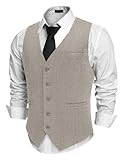 COOFANDY Mens Suit Vest Slim Fit Business Formal Dress Vest Herringbone Tweed Waistcoat