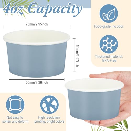 Image of Maxdot 60pcs 4oz Dessert Cups, Disposable Ice Cream Cups, Paper Frozen Yogurt Bowls, for Hot and Cold Foods, Suitable for Gelato or Mousse(Gray Blue)