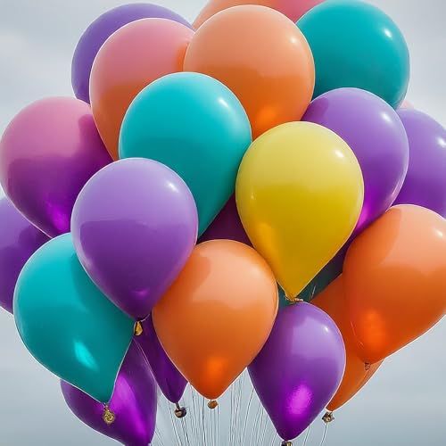Image of AMFIN (Pack of 107) Happy Diwali Diya Shape Foil Balloon with Latex Balloons - Multi