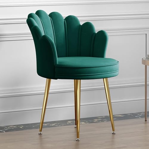 BAOTEDSL Dressing Table Stool with Petal Back, Modern Office Chair Dining Chair, Velvet Dining Chairs Leisure Armchair with Metal Leg Toad Chair/Seat Height 47cm(Green)
