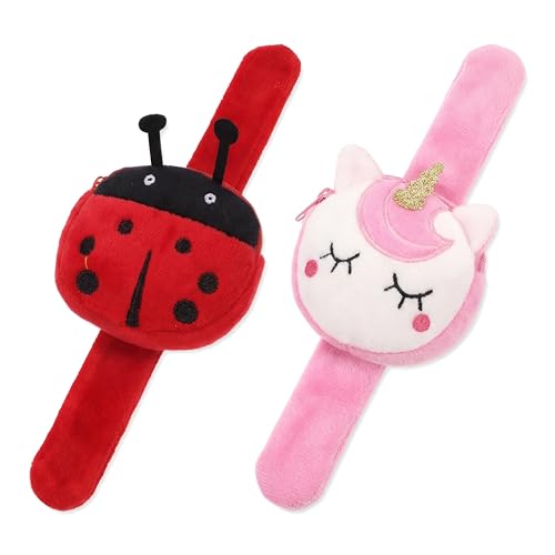 jarbins 2 Pcs Plush Ladybug Slap Bracelets for Kids, Cute Animal Wristband Huggers, Soft Stuffed Bug Toy Party Favors, Goodie Bag Fillers, Classroom Rewards & Birthday Gifts for Boys Girls