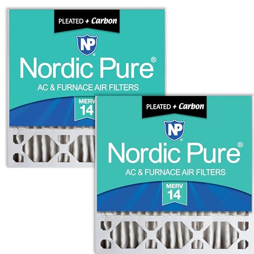 Image of Nordic Pure 20x20x5 Pleated MERV 14 Plus Carbon Air Filters 2 Pack | Actual Size: 19 5 /8 x 19 7 /8 x 4 3 /8 Honeywell Replacement Made in USA, Pro Strength Filtration, Pet & Odor Control