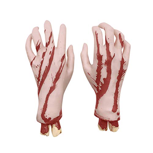 Shan-S Halloween Severed Hands Feet Ghost House Scary Bloody Broken Vivid Terror Fake Body Parts Halloween Props Severed Hand Feet Broken Decorations Props