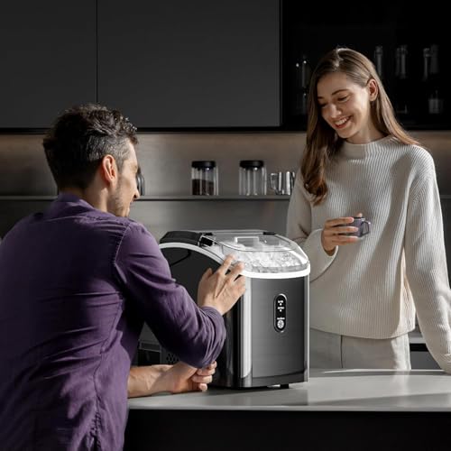 Image of Kismile Nugget Ice Makers Countertop,35Lbs /24H,Portable Sonic Ice Machine with Self-Cleaning,One-Click Operation for Home /Office(Black)