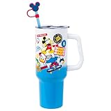 Silver Buffalo Disney Mickey and Friends Featuring Daisy Duck, Donald Duck, Goofy, Pluto, Minnie Decals Design Stainless Steel Tumbler with Handle and Straw, Fits in Standard Cup Holder, 40 Ounces