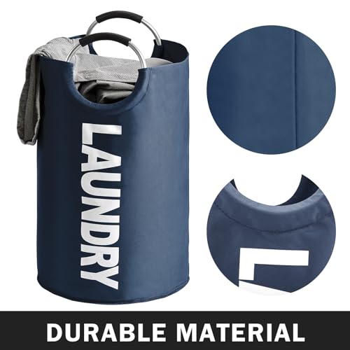 YOUDENOVA 115L Large Laundry Hampers with Handles, Collapsible Tall Clothes Baskets, Washing Bag for Bathroom, Bedrooms, College Dorm (Navy)