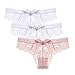 Perizoma da donna,3 Pezzi/Pacco,Mutandine Di Pizzo Sexy Da Donna Perizoma Con Fiocco Dolce Slip Trasparenti Comodi Perizoma A Vita Bassa Intimo Traspirante Morbido(Bianco/Rosa),L(Peso:50,60 Kg)