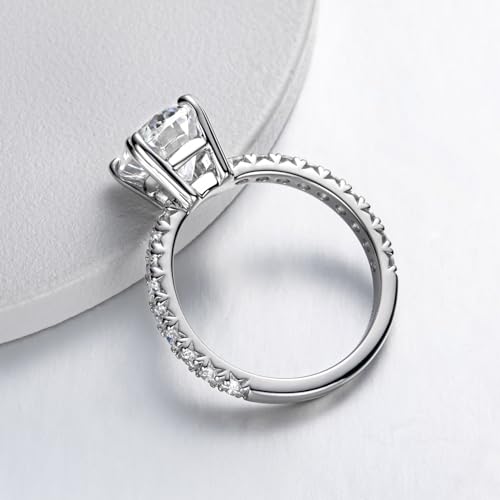 Sizeron Oval Cut Moissanite 3CT Engagement Rings for Women D Color VVS1 Solitaire 14K White Gold Plated 925 Sterling Silver Size 6