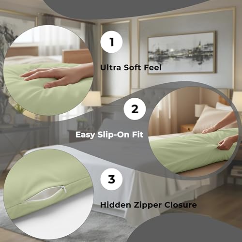 Image of ROYALE LINENS Body Pillow Cover - Double Brushed 1800 Microfiber - 20 inchx54 inch with Hidden Zipper Closure - Wrinkle & Fade Resistant - Super Soft Body Pillowcase 2 Pack (Sage, Pack of 2)