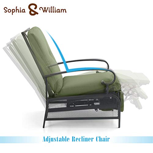 Sophia & William Adjustable Patio Recliner Chair Set Of 2 Metal Outdoor Reclining Lounge Chair With Removable Cushion Support 300Lbs, Green #TOP1