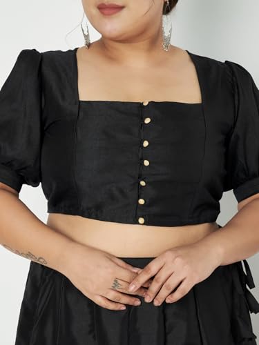 Image of studio rasa Women's Plus Size Silk Blend Button Down Crop Top for Wedding Festive Party