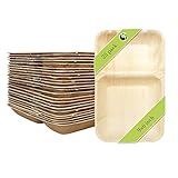 Naturally Chic Palm Leaf Plates - 9x6 Inch Rectangle 2-Compartment - Bamboo Like, Eco Friendly,...