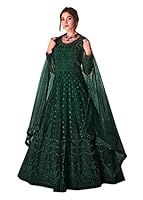 Yami fashion net with Soft Silk semi Stitched Embroidery and Diamond Work Multi Color Designer Gown for Women and Girl's (Green)