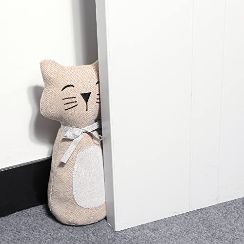 Cerayou Cute Animals Decorative Door Stoppers, Soft Durable Fabric Weighted Interior Wall Protector For Home & Office, Anti Collision Heavy Duty Compact Floor Decor Book Stopper, Beige Yellow Cat #TOP4