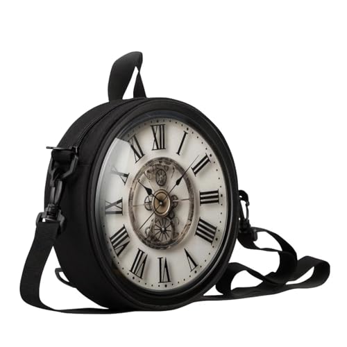 Image of Women Novelty Round Clock Shape Zippered Clock Purses for Women Tote Handbag Shoulder Bag, Gift for Mom Girlfriend