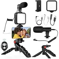 Complete Vlogging Kit for iPhone & Android: YouTube Starter Kit with Microphone, LED Light, Tripod, Remote - Perfect Studio Creator Video Maker for YouTube, Instagram, Facebook Live.