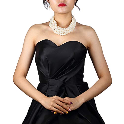 Kalse NE0330 Simulated Pearl White Beads Cluster Statement Chunky Bib Short Choker Necklace 16 17 18 Inch thumb #4
