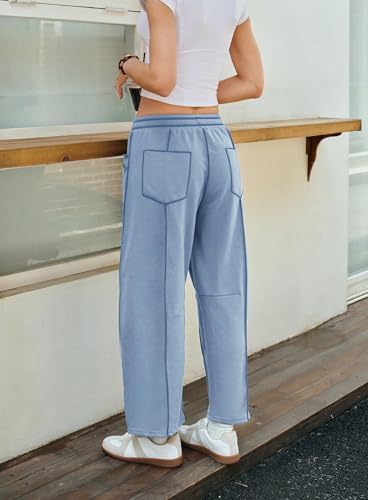 Womens Barrel Sweatpants Drawstring Wide Leg Pants High Rise Casual Loose Straight Legs Vintage Athletic Trousers4