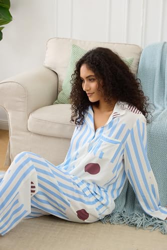 Image of YiNi LuLu Womens Pajamas Set 2 Piece Long Sleeve Sleepwear Button Down Pjs Lounge Set Nightwear with Pockets