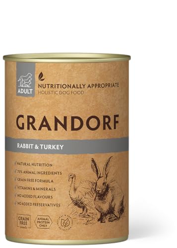 Grandorf - Kaninchen und Pute - Hypoallergenes Nassfutter - Alle Rassen Hundefutter 6 x 400 g