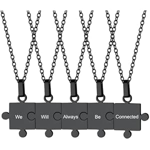 ChainsHouse Puzzle Friendship Necklace Stainless Steel BFF Necklace, 2/3/4/5/6/7/8pcs Personalized Matching Heart Pendant Friendship Necklaces for Women Men, Send Gift Box c: Square-Black-5P
