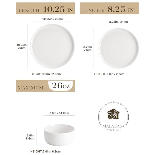 MALACASA 24 Pieces Porcelain Dinnerware Set, Modern White Dish Set for 8, Premium Serving Plates and Bowls Sets, Chip and Scratch Resistant Dishware Sets Kitchen Dishes Dining Ware Set, Series LEAH by MALACASA - Image 2