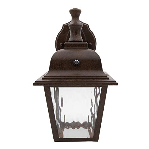 Maxxima Led Porch Lantern Outdoor Wall Light Fixture - Aged Bronze, Clear Water Glass, Photocell Sensor, 875 Lumens, 3000K Warm White, Dusk To Dawn Light Sensor, Exterior Decorative Light #TOP1
