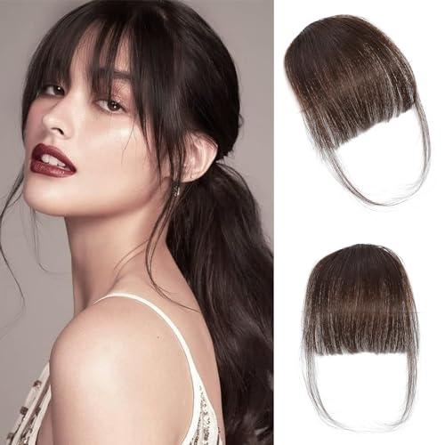 Clip In Bangs-Fake Bangs Hair Clip Dark Brown Clip On Bangs Real Human Hair Air Curtain Bangs For Women Clips Wispy Bangs Hair Extensions Fringe With Temples Hairpieces Curved Bangs For Daily Wear