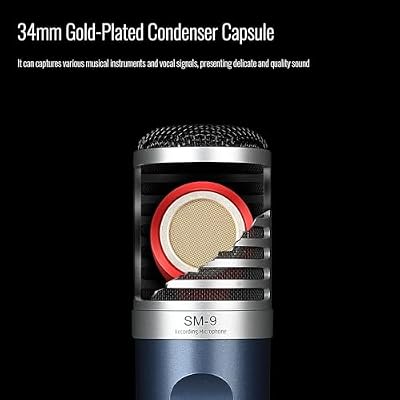 TAKSTAR XLR Cardioid Condenser Microphone, 34mm Large Diaphragm Professional Recording Microphone with Shock Mount Perfect for Studio/Podcasting/Live-Streaming/Vocal/Instrument Recording, SM-9