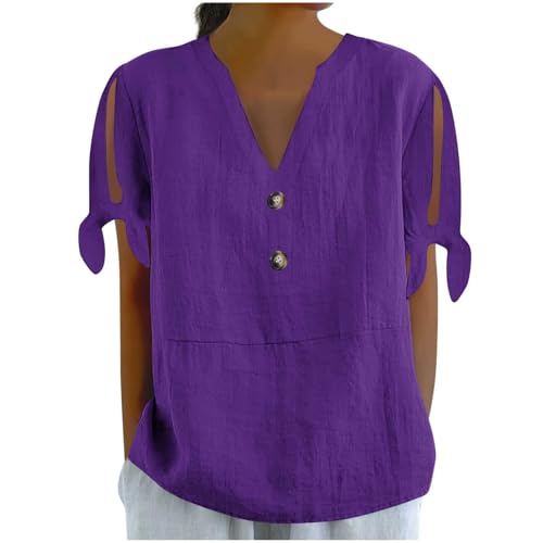 Camisetas de algodón y lino para mujer, camisetas de verano de manga corta, camisetas holgadas para mujer, cuello en V, camisetas con botones, blusas de moda, blusa de trabajo delgada, ropa activa
