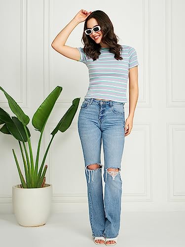 Image of Modeve Women Striped Half Sleeves Top for Summer