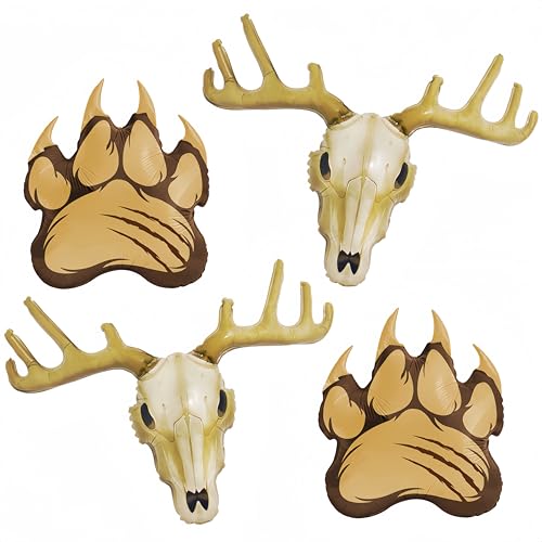 4Pcs Buck Deer Head & Bear Claw Balloons for Hunter Themed Party Decor, Camouflage Birthday, Father’s Day, Graduation, Forest Camping Rustic Cabin Outdoor Adventure Balloon Set