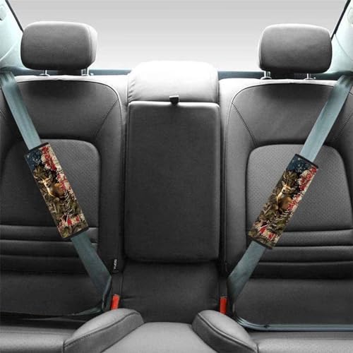 Image of AFPANQZ American Flag with Deer Car Safety Seat Belt Cover 2 Pack Truck Vans Sedans SUVs Seat Belt Pad Cushion Comfortable Shoulder Protectors Cover Cushion