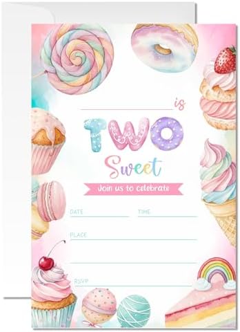 20 Two Sweet 2nd Birthday Party Invitations, for Girls (082) image 5